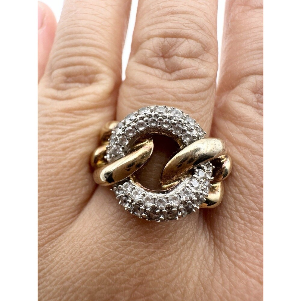 925 Sterling Silver Love Knot Pave Ring Gold Vermeil Size 7